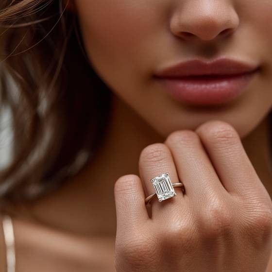 Verlobungsring mit Smaragd und Diamant im Solitär-Design