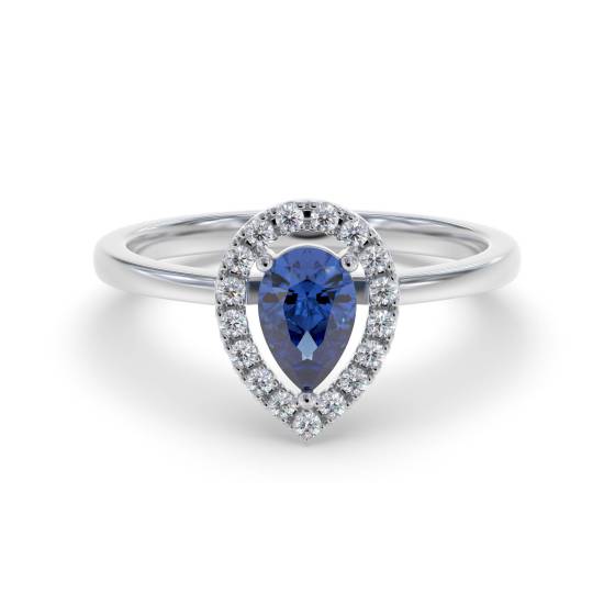 Ring mit 0,50 ct birnenförmigem blauem Saphir und Diamanten