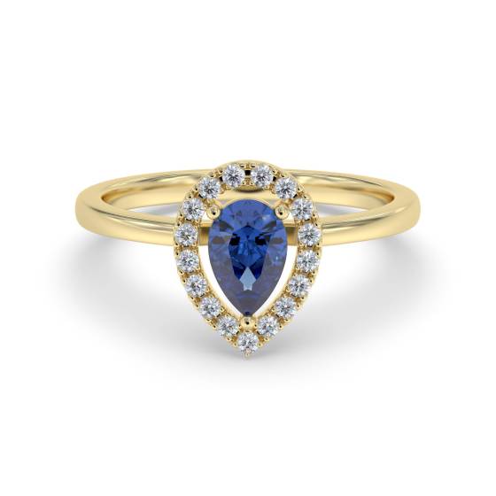 Ring mit 0,50 ct birnenförmigem blauem Saphir und Diamanten